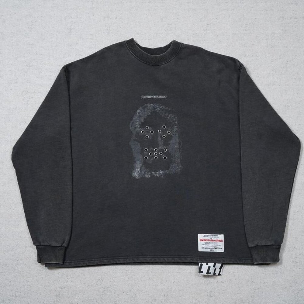 RIVINGTON ROI REBIS Monogram Vintage Distressed T Shirt Black Long Sleeve